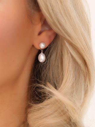 Blair Double-Pearl Drop Earrings - Silver